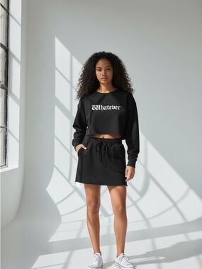 POSTER GIRL Black Cropped Sweatshirt & Drawstring Skirt Set